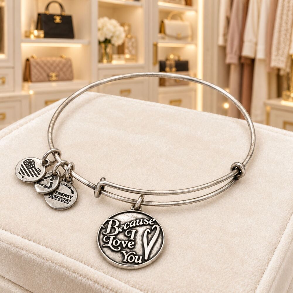 Alex and Ani "Because I Love You" Charm Bangle in Silver-Tone Brass Bracelet
